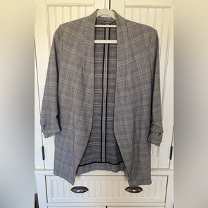 Babaton Power Blazer Gray Windowpane Plaid Open-Front Blazer